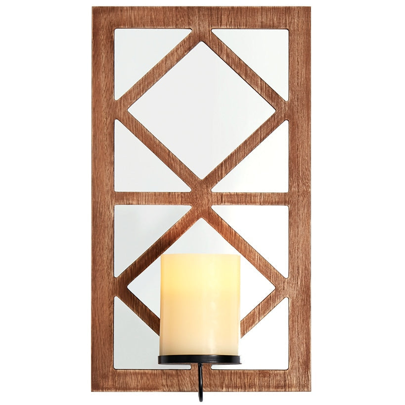 Windowpane Mirror Wall Sconce With Candle - Black Natural or White