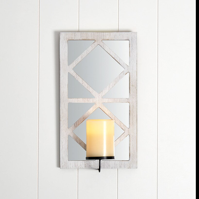 Windowpane Mirror Wall Sconce With Candle - Black Natural or White