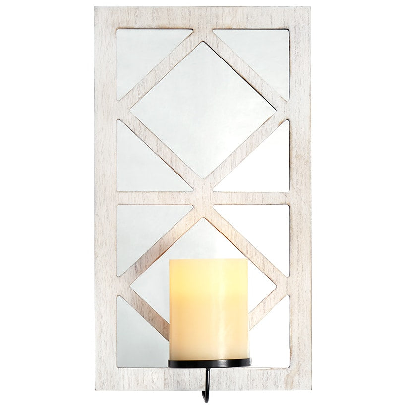 Windowpane Mirror Wall Sconce With Candle - Black Natural or White