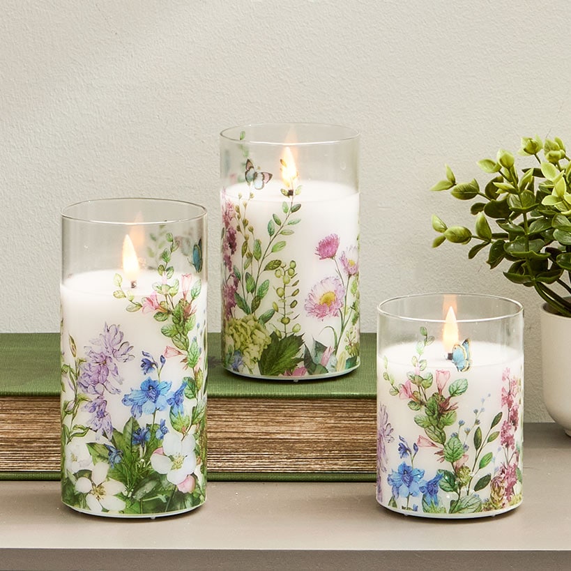 Set of 3 Lemon Themed Glass LED Candles