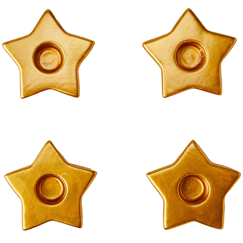 Set of 4 Star-Shaped Gold Taper Candleholders