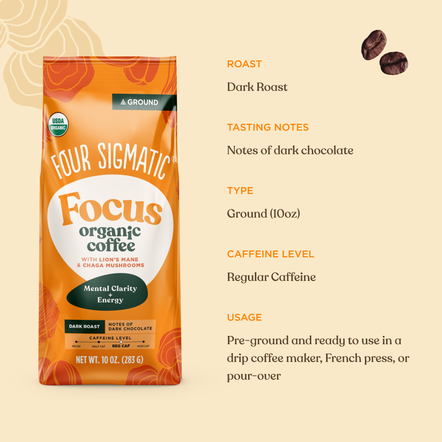 Focus Ground Coffee - Dark - Dark Roast Organic Mushroom Coffee
