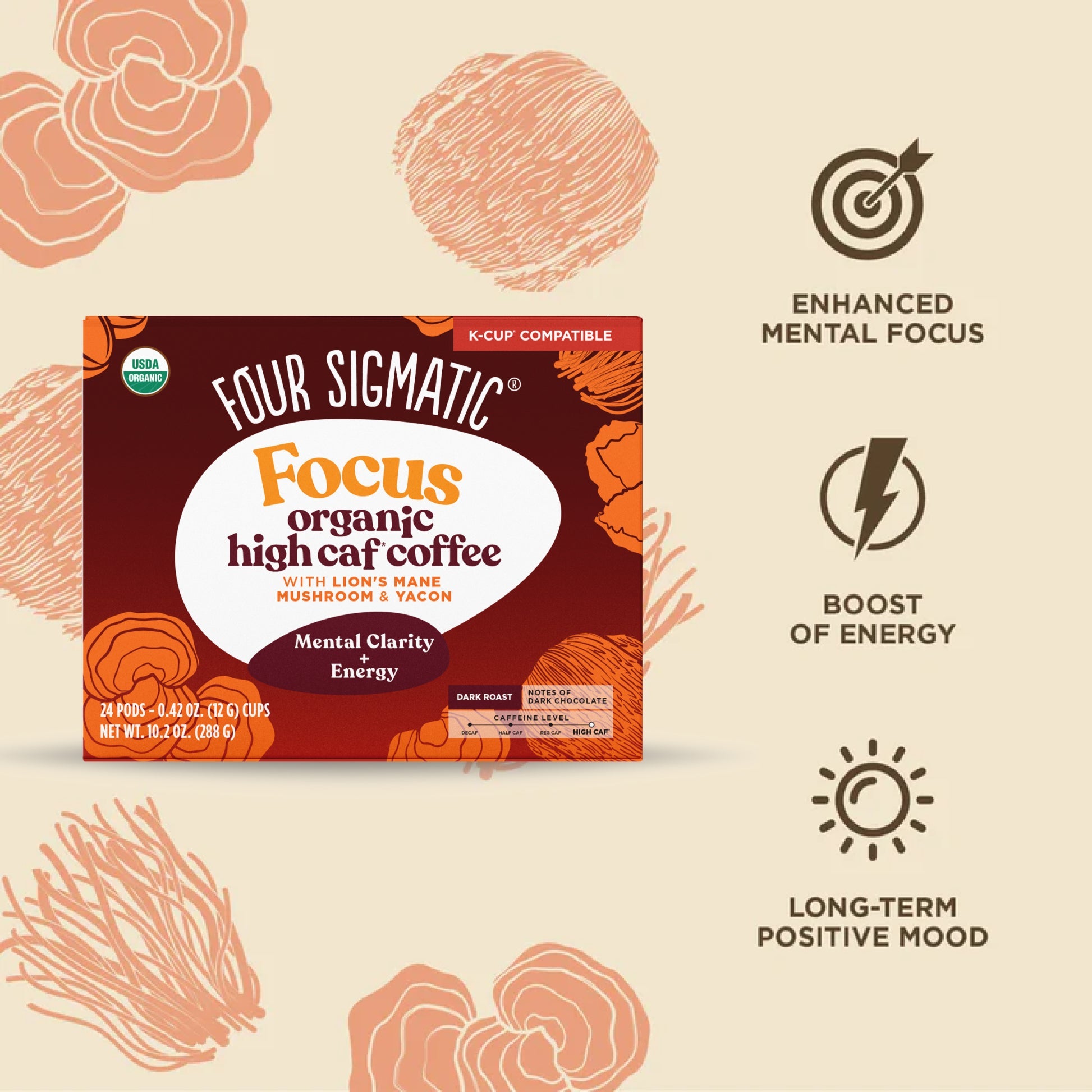 Focus High Caf Coffee Pods (24ct) - Focus High Caf Mushroom Coffee Pods