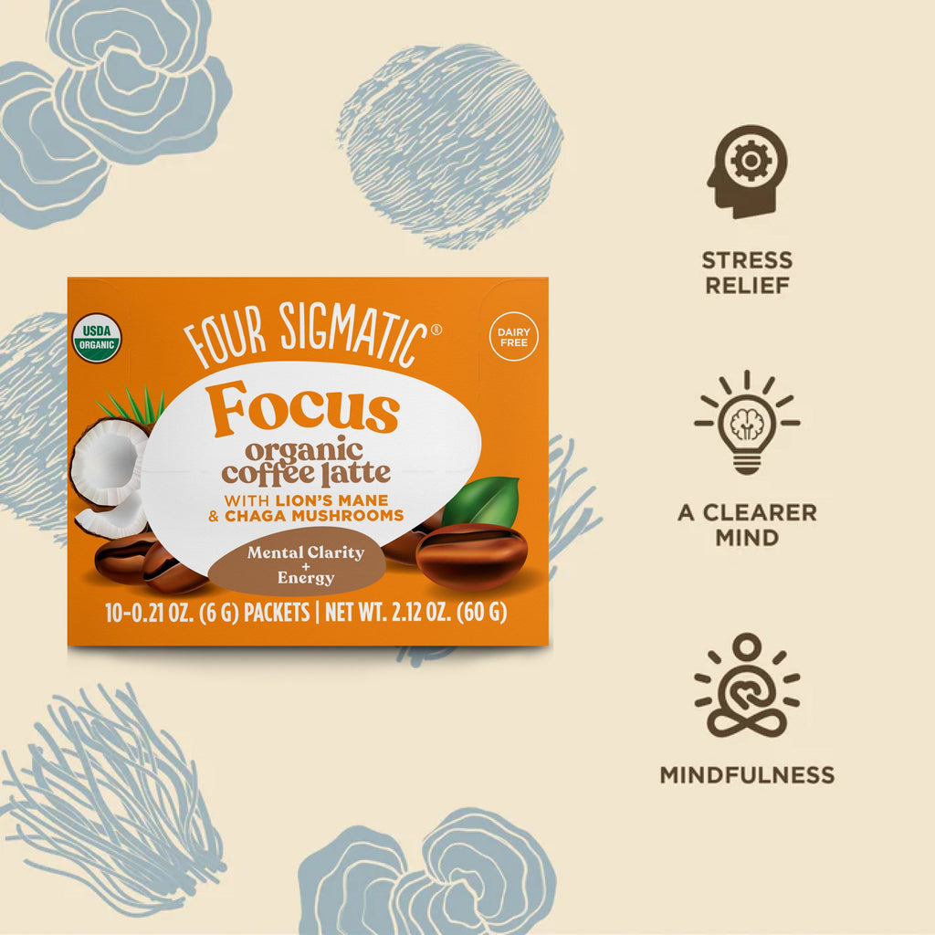 Focus Instant Coffee Latte Packets - Coffee Latte Mushroom Drink Mix