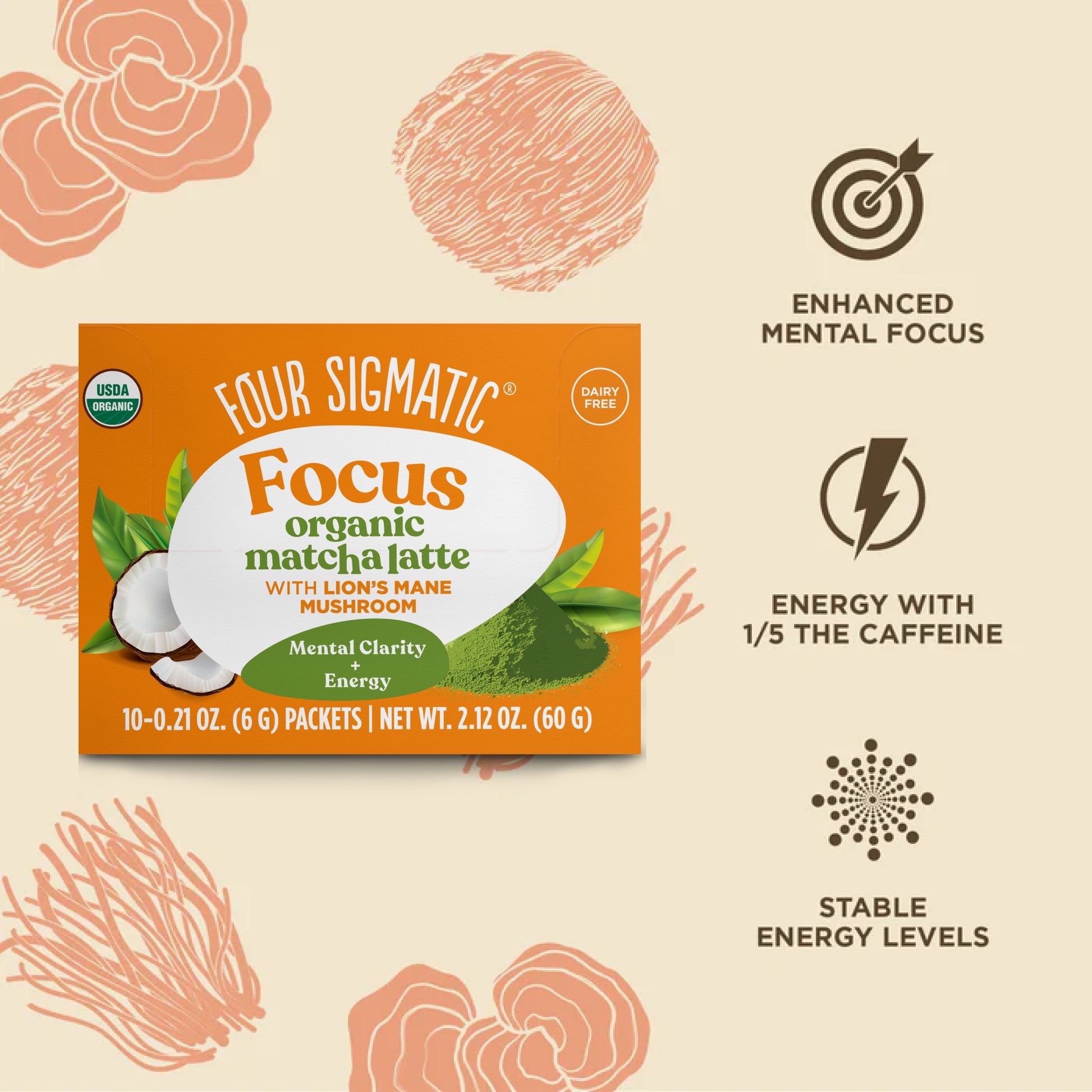 Focus Matcha Latte Packets - Matcha Latte Mushroom Drink Mix