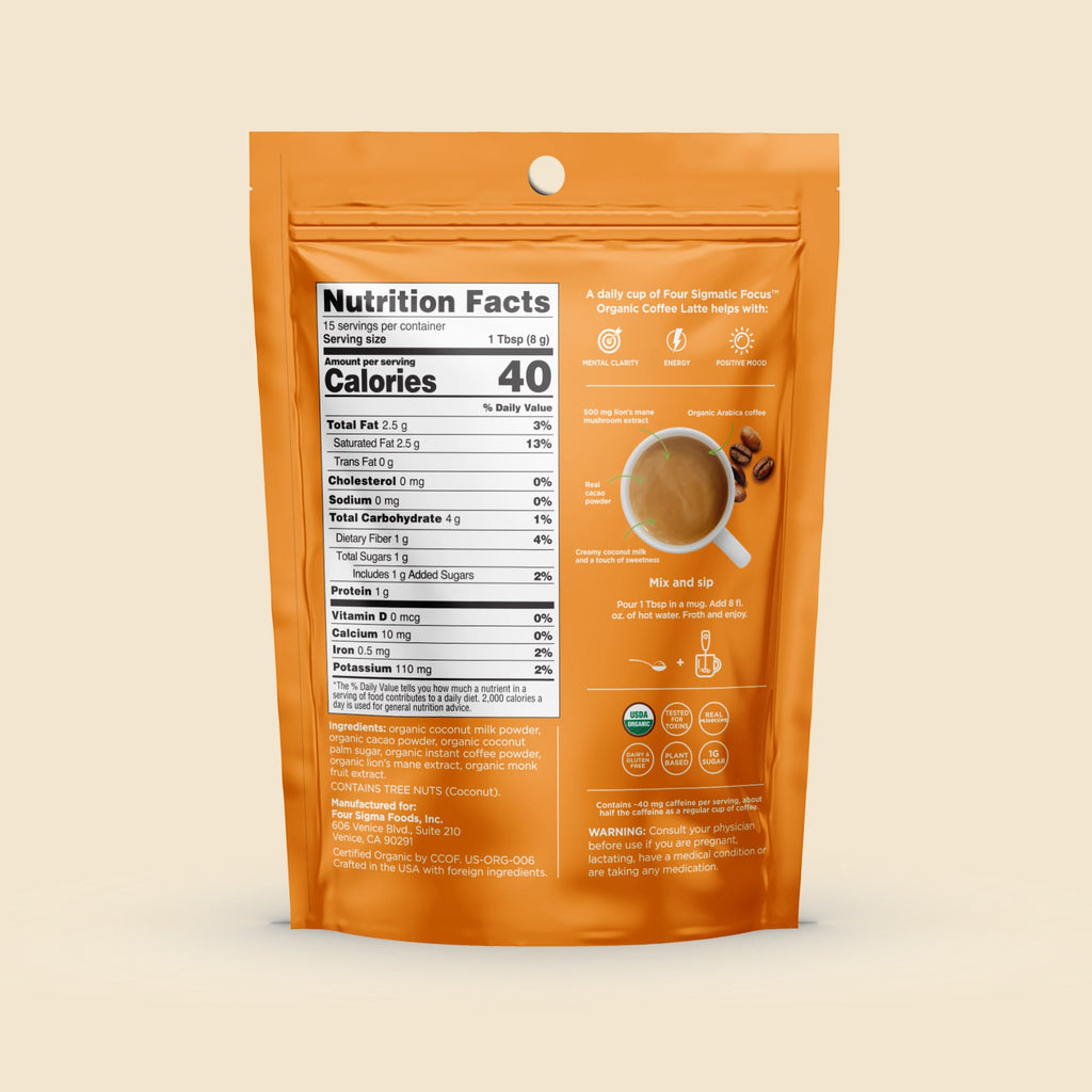 Focus Organic Coffee Latte - Mocha - Mocha Latte Mushroom Drink Mix