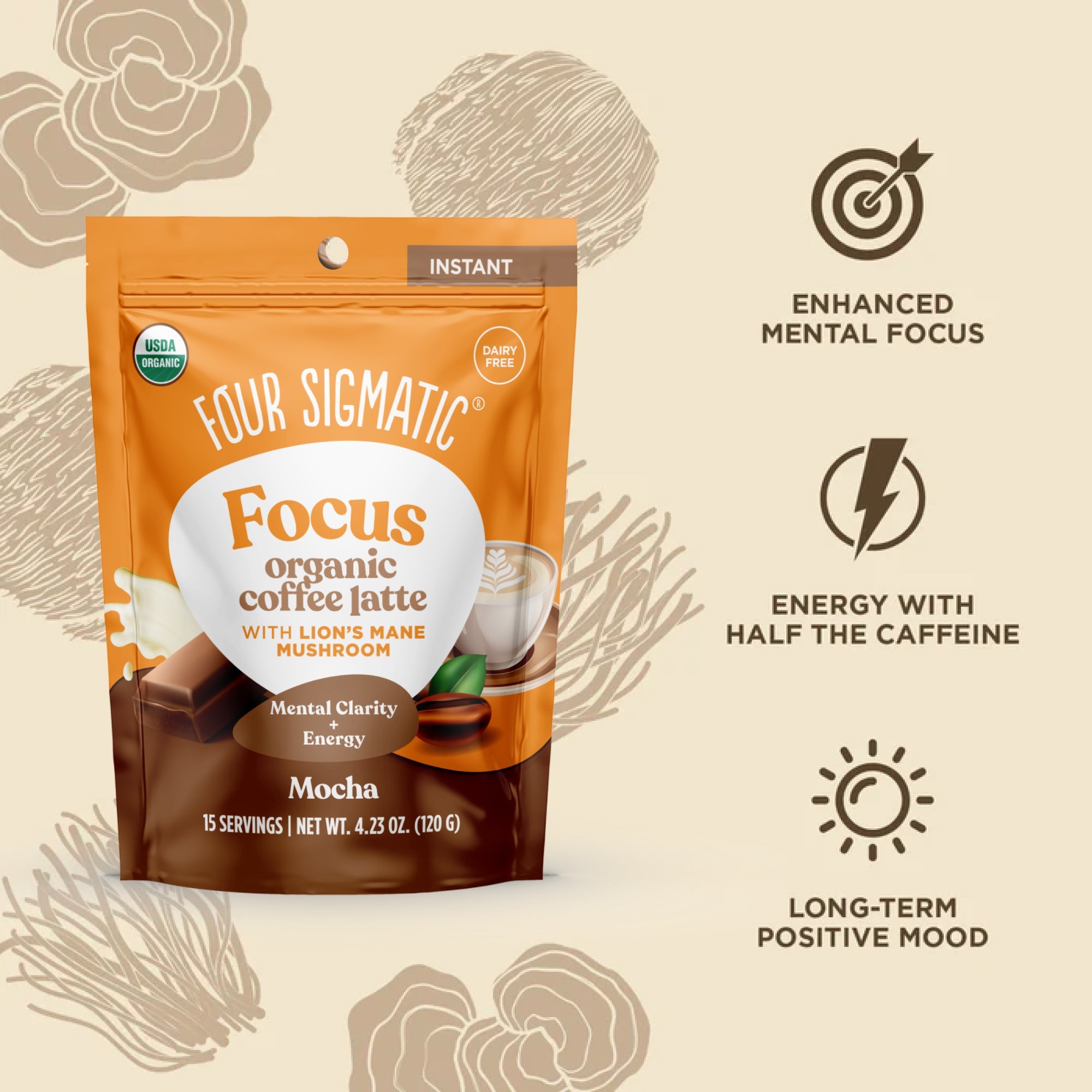 Focus Organic Coffee Latte - Mocha - Mocha Latte Mushroom Drink Mix