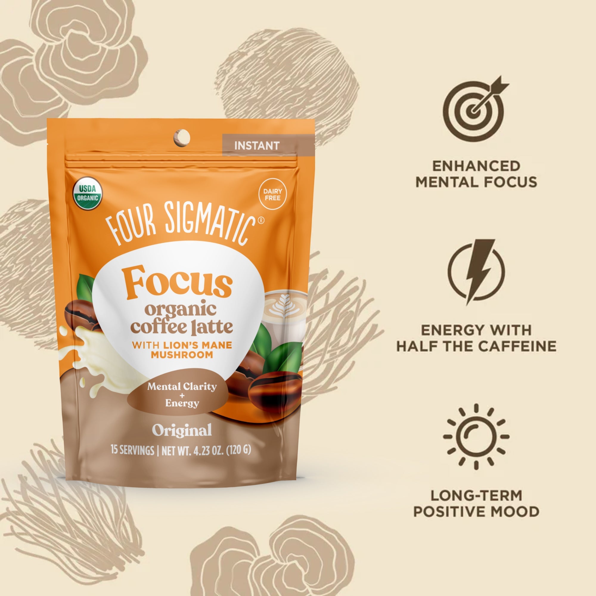 Focus Organic Coffee Latte - Original - Coffee Latte Mushroom Drink Mix